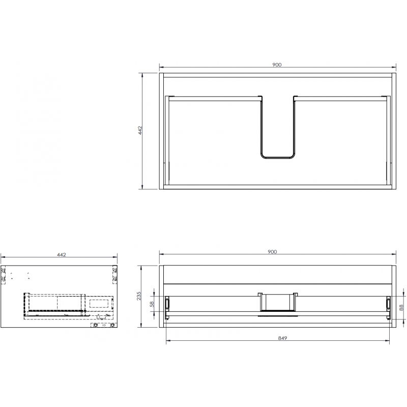 Mexen Box-A mosdószekrény korpus 90 cm, 1 fiók, matt grafit - 91AX0-0900-235-1-66