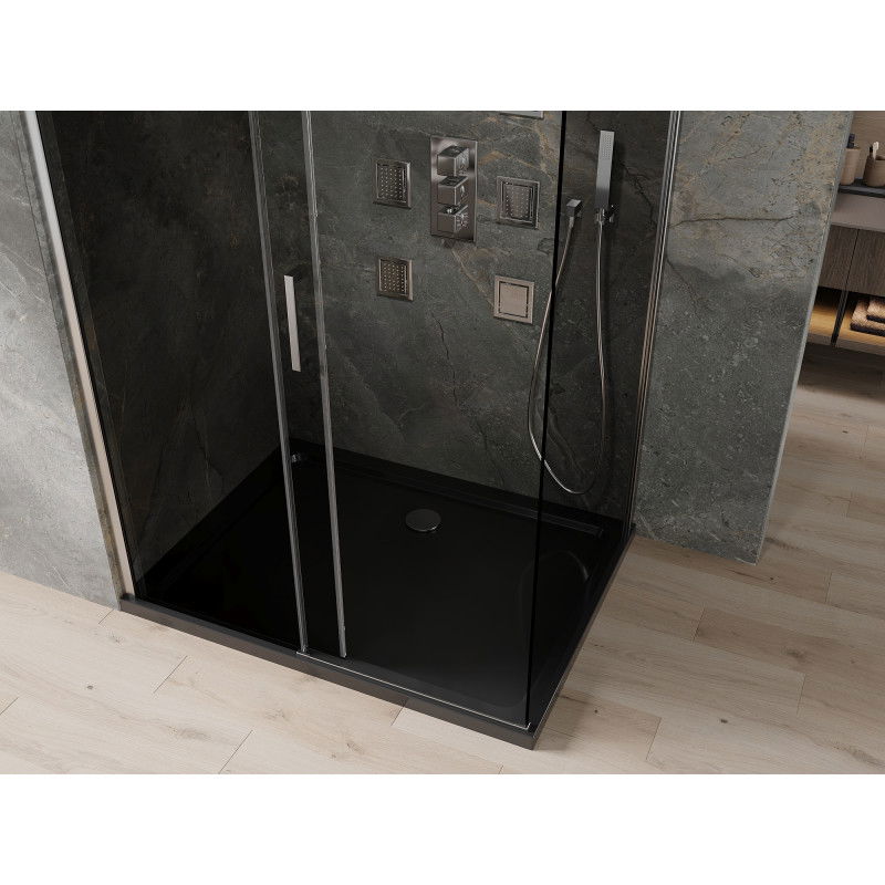 Mexen Omega cabina de duș glisantă 100 x 80 cm, grafit, crom + cadă de duș Flat, negru - 825-100-080-01-40-4070