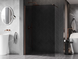 Perete de duș Mexen Kioto-X Walk-in 140 x 200 cm, grafit 10 mm, aur roz - 800-140-101-60-40-X