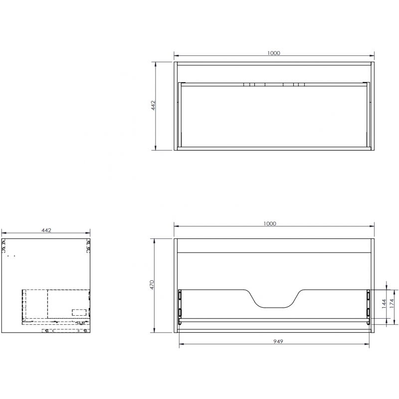 Mexen Box-A corp suspendat pentru chiuvetă 100 cm, 1 sertar, negru lucios - 91AX0-1000-470-1-70