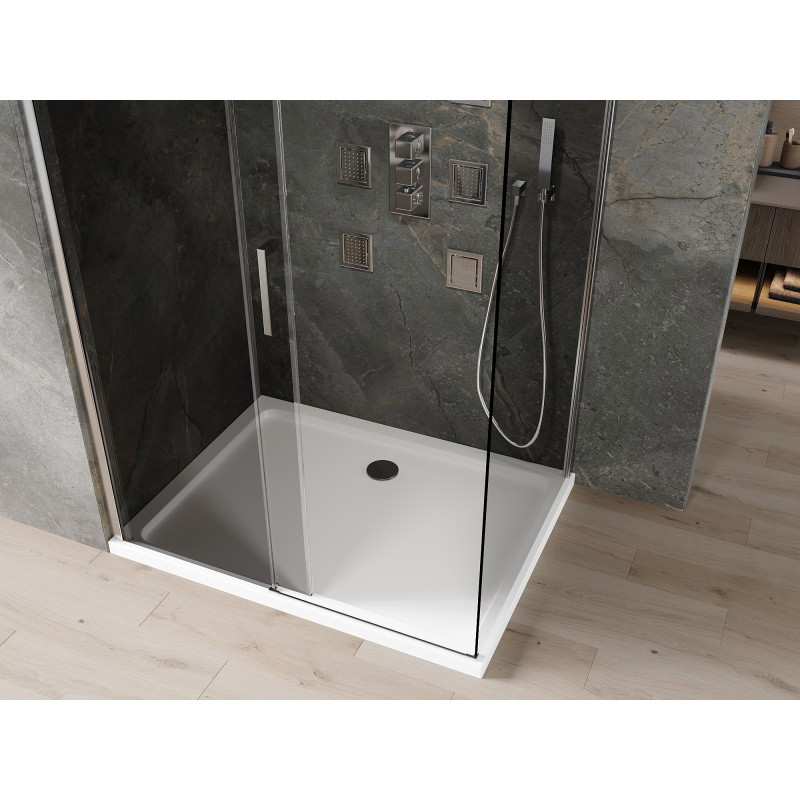 Mexen Omega 100 x 80 cm-es tolóajtós zuhanykabin, grafit, króm + Flat zuhanytálca, fehér - 825-100-080-01-40-4010