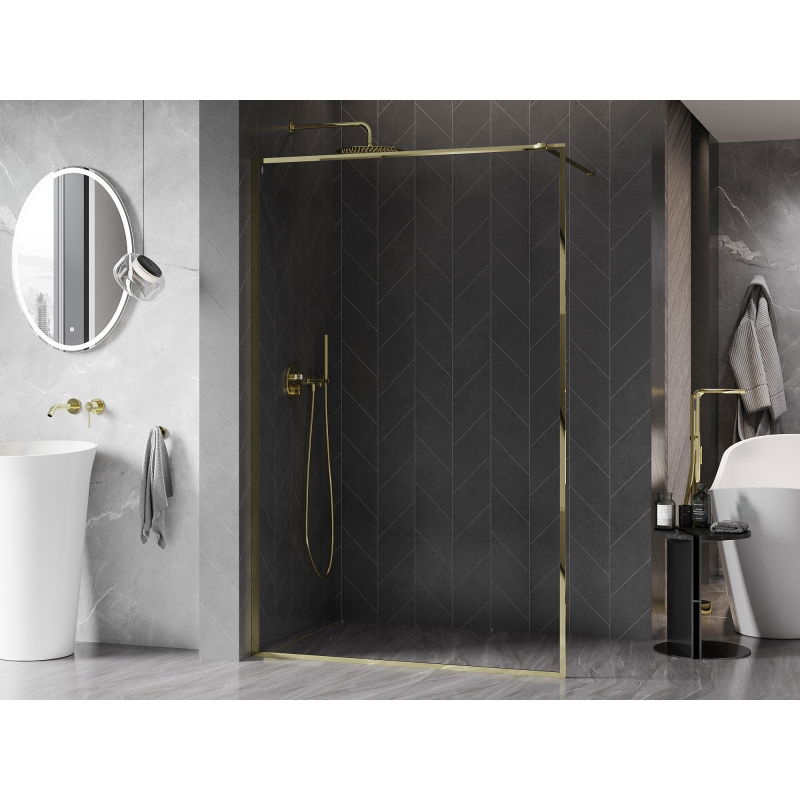Mexen Kioto-XF Walk-in zuhanyfal kerettel 120 x 202 cm, átlátszó 10 mm, arany - 800-120-104-50-00-X