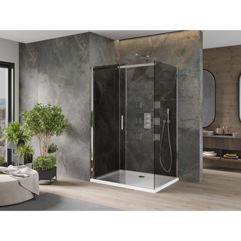 Mexen Omega 120 x 90 cm tolóajtós zuhanykabin, grafit, króm + Flat zuhanytálca, fehér - 825-120-090-01-40-4010