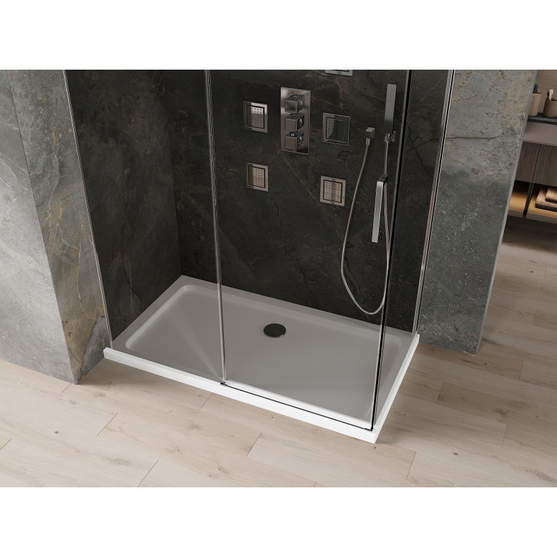 Mexen Omega 130 x 70 cm-es, grafit, króm tolóajtós zuhanykabin + Flat zuhanytálca, fehér - 825-130-070-01-40-4010