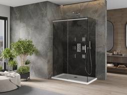 Mexen Omega 130 x 70 cm-es, grafit, króm tolóajtós zuhanykabin + Flat zuhanytálca, fehér - 825-130-070-01-40-4010