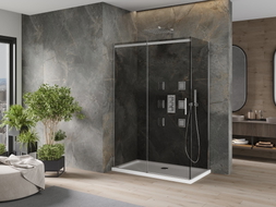 Mexen Omega cabina de duș glisantă 130 x 70 cm, grafit, crom + cadă de duș Flat, alb - 825-130-070-01-40-4010