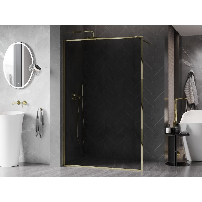 Mexen Kioto-XF Walk-in zuhanyfal kerettel 110 x 202 cm, grafit 10 mm, arany - 800-110-104-50-40-X