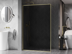 Mexen Kioto-XF perete de duș Walk-in cu ramă 140 x 202 cm, grafit 10 mm, auriu periat - 800-140-104-55-40-X