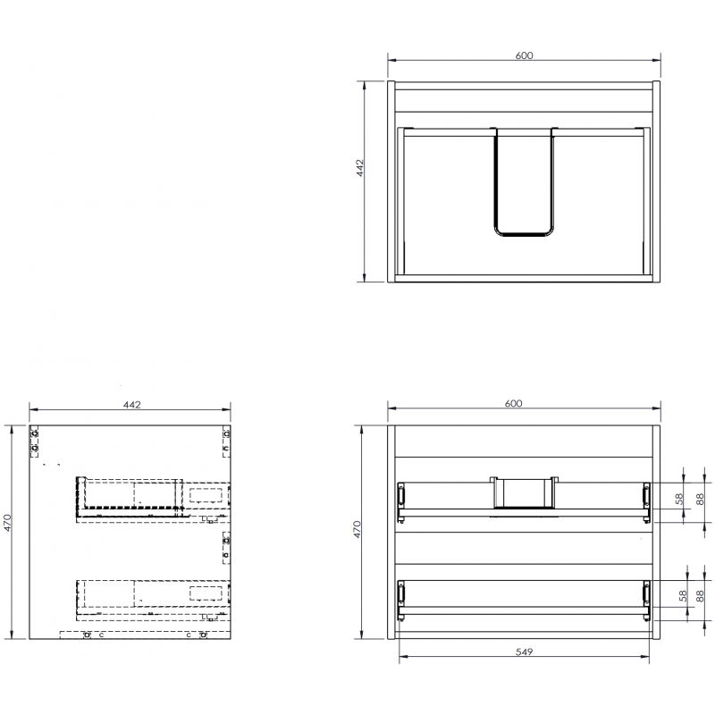 Mexen Box-A mosdószekrény korpus 60 cm, 2 fiók, szürke matt - 91AX0-0600-470-2-62