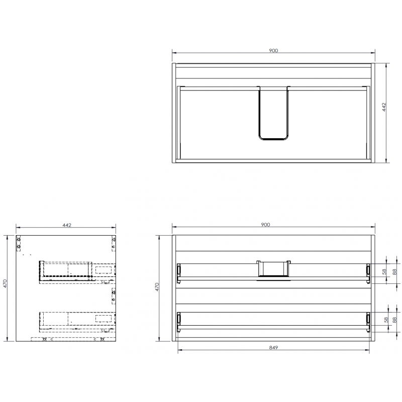Mexen Box-A mosdószekrény korpus 90 cm, 2 fiók, szürke matt - 91AX0-0900-470-2-62