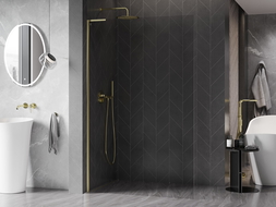 Mexen Kioto-X L zuhanyfal Walk-in 100 x 200 cm, átlátszó 10 mm, arany - 800-100-107-50-00-X