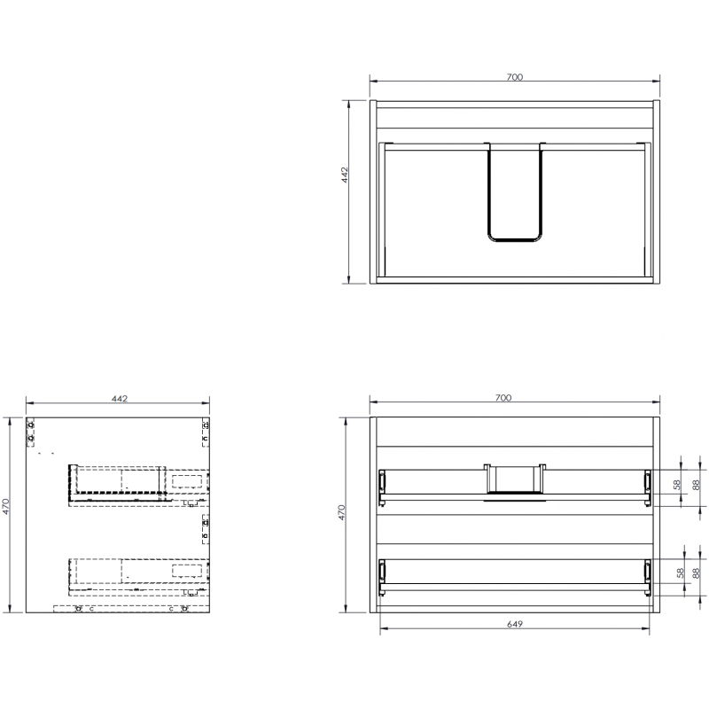 Mexen Box-A mosdószekrénytest 70 cm, 2 fiók, grafit matt - 91AX0-0700-470-2-66