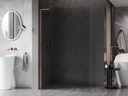 Mexen Kioto-X L zuhanyfal Walk-in 120 x 200 cm, átlátszó 10 mm, kefélt réz - 800-120-107-65-00-X