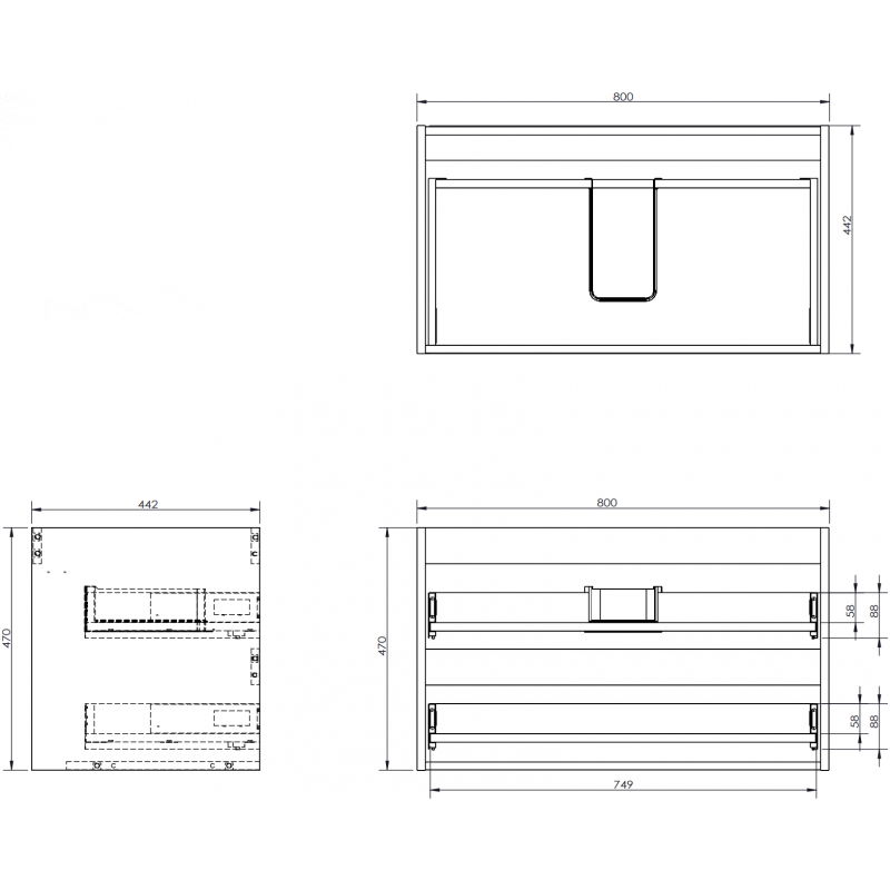 Mexen Box-A mosdószekrény korpus 80 cm, 2 fiók, fekete fény - 91AX0-0800-470-2-70