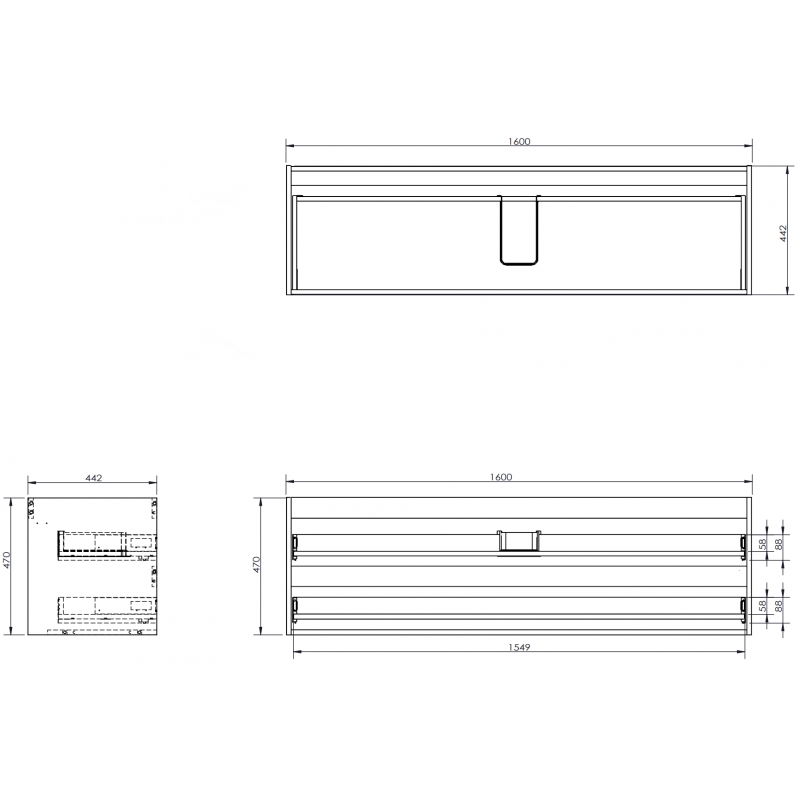 Mexen Box-A corp dulap pentru chiuvetă 160 cm, 2 sertare, negru lucios - 91AX0-1600-470-2-70