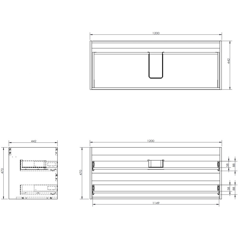 Mexen Box-A 120 cm-es mosdó alatti szekrénytest, 2 fiók, fekete matt - 91AX0-1200-470-2-71