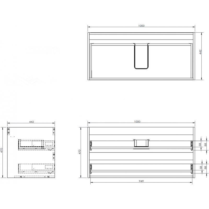 Mexen Box-A mosdószekrény szekrénye 100 cm, 2 fiók, dió - 91AX0-1000-470-2-86