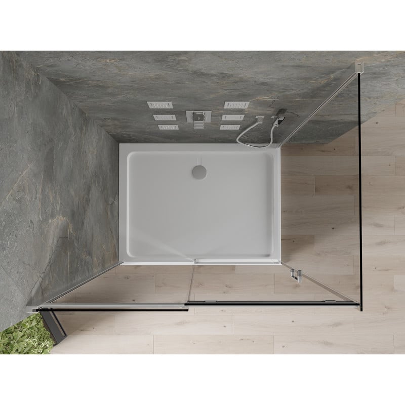 Mexen Omega 130 x 90 cm-es tolóajtós zuhanykabin, grafit, króm + Flat zuhanytálca, fehér - 825-130-090-01-40-4010