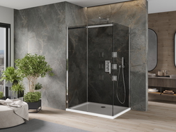 Mexen Omega húzható zuhanykabin 130 x 100 cm, grafit, króm + Flat zuhanytálca, fehér - 825-130-100-01-40-4010