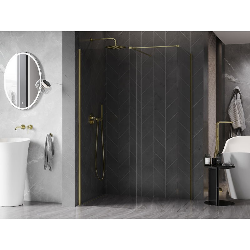 Mexen Kioto-X perete de duș Walk-in 140 x 70 cm, transparent 10 mm, auriu periat - 800-140-202-55-00-070-X
