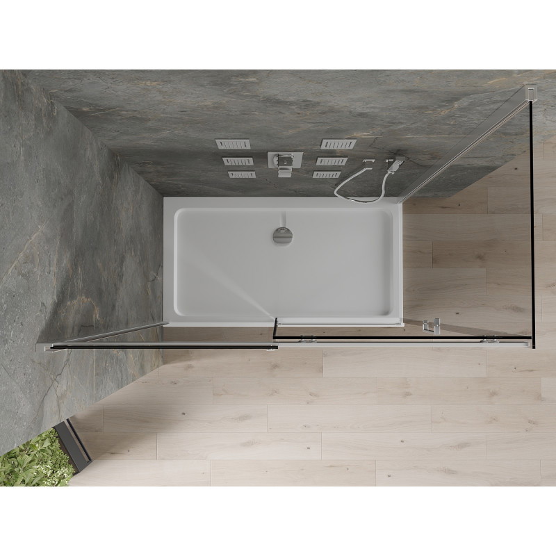 Mexen Omega tolóajtós zuhanykabin 140 x 80 cm, grafit, króm + Flat zuhanytálca, fehér - 825-140-080-01-40-4010