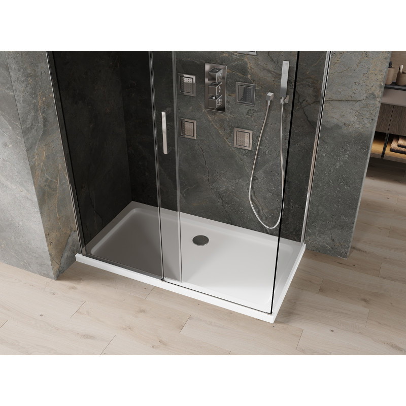 Mexen Omega cabina de duș glisantă 140 x 80 cm, grafit, crom + cadă de duș Flat, alb - 825-140-080-01-40-4010