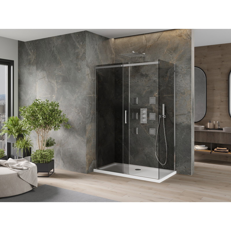 Mexen Omega tolóajtós zuhanykabin 140 x 80 cm, grafit, króm + Flat zuhanytálca, fehér - 825-140-080-01-40-4010