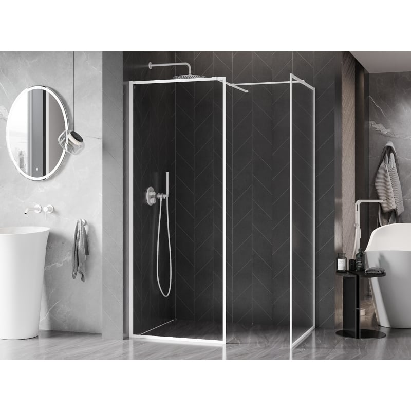Mexen Kioto-XF Walk-in zuhanyfal kerettel 150 x 110 cm, átlátszó 10 mm, fehér - 800-150-202-04-20-110-XF