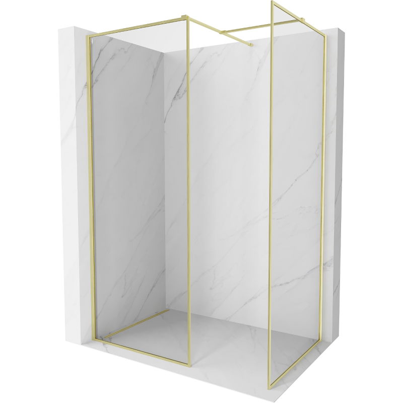 Perete de duș Walk-in Mexen Kioto-XF cu ramă 90 x 90 cm, transparent 10 mm, auriu periat - 800-090-202-04-55-090-XF