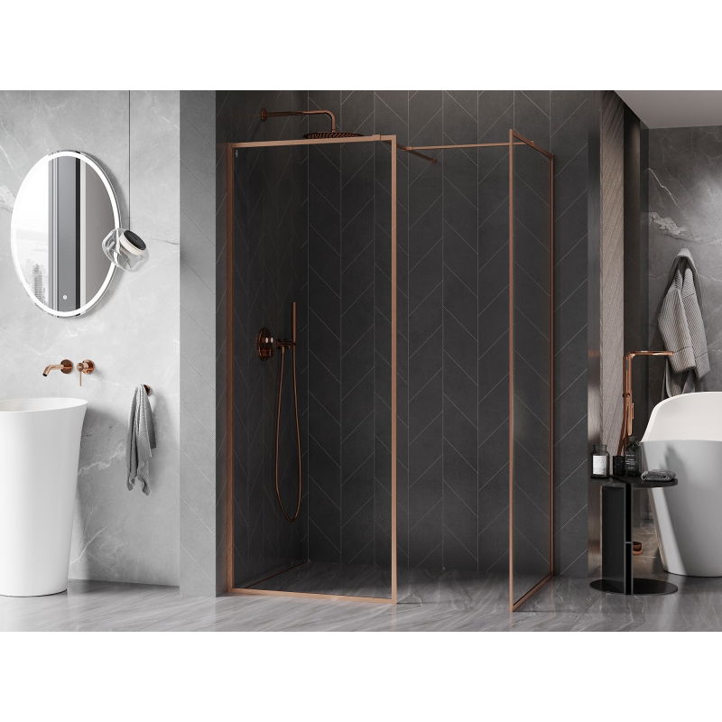 Mexen Kioto-XF Walk-in zuhanyfal kerettel 100x100 cm, átlátszó 10 mm, kefe hatású réz - 800-100-202-04-65-100-XF