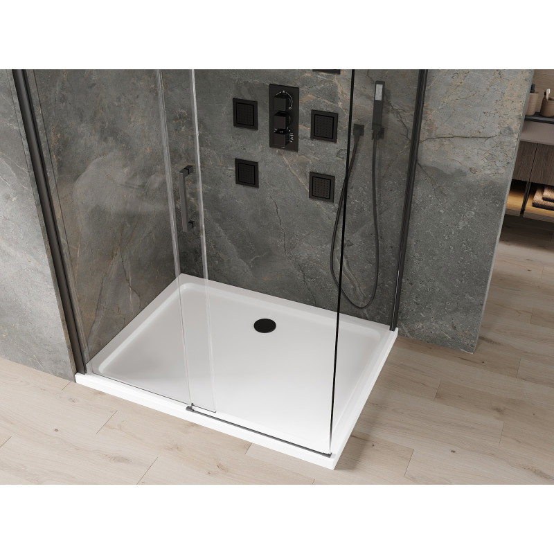 Mexen Omega cabina de duș glisantă 100 x 90 cm, transparentă, neagră + cadă de duș Flat, albă - 825-100-090-70-00-4010B