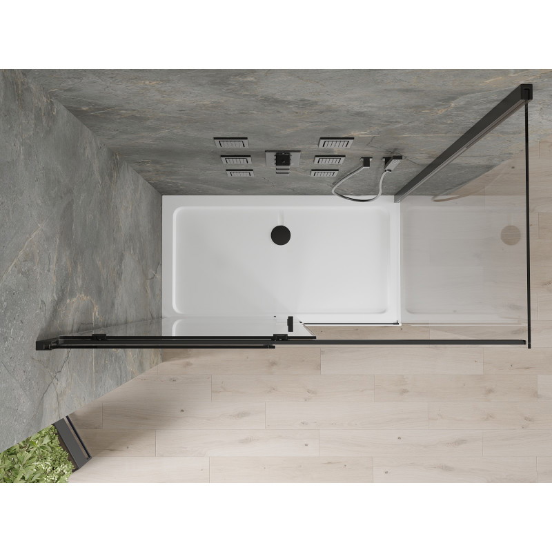 Mexen Omega 130 x 70 cm-es tolóajtós zuhanykabin, átlátszó, fekete + Flat zuhanytálca, fehér - 825-130-070-70-00-4010B