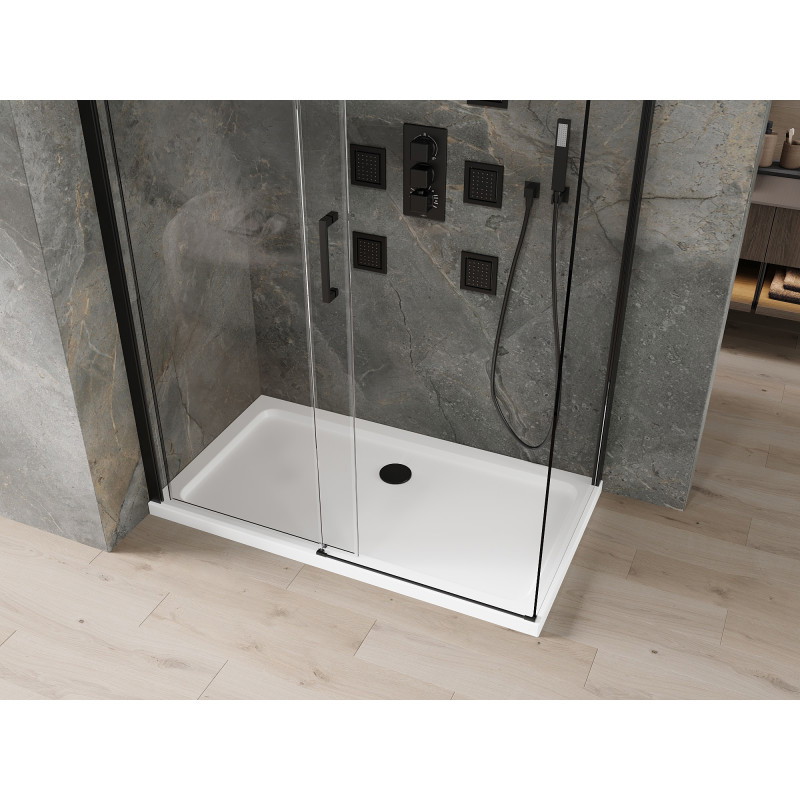 Mexen Omega 130 x 70 cm-es tolóajtós zuhanykabin, átlátszó, fekete + Flat zuhanytálca, fehér - 825-130-070-70-00-4010B