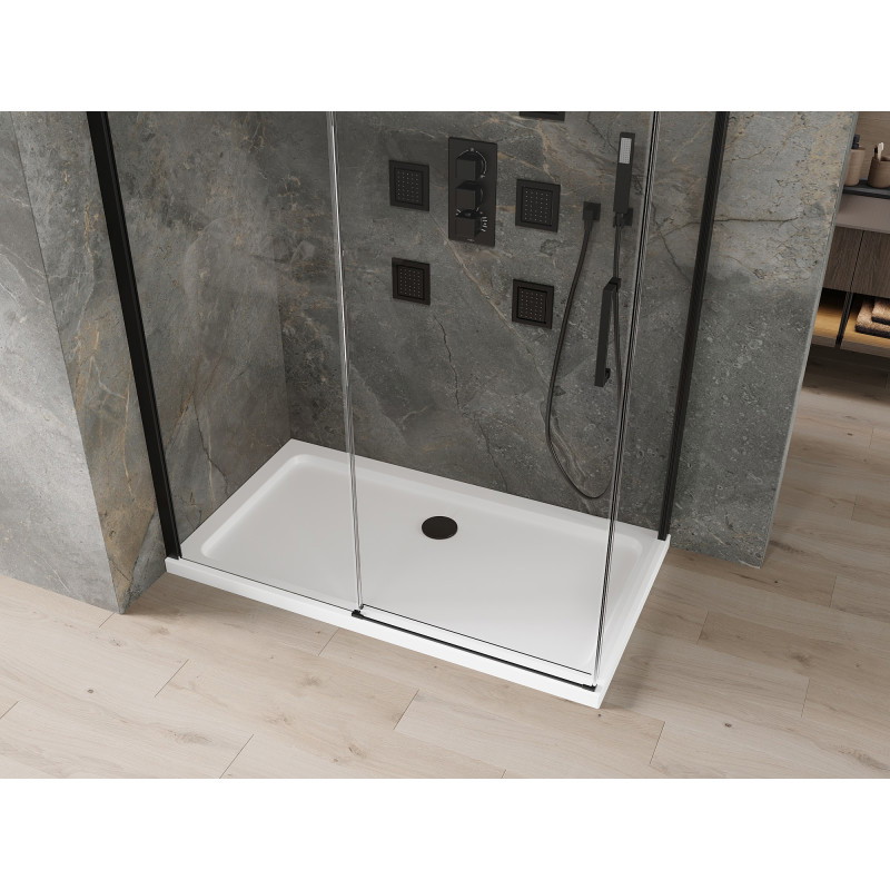 Mexen Omega 130 x 70 cm-es tolóajtós zuhanykabin, átlátszó, fekete + Flat zuhanytálca, fehér - 825-130-070-70-00-4010B