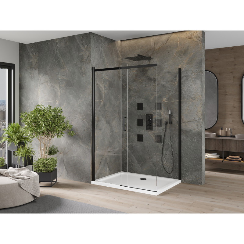Mexen Omega cabina de duș glisantă 130 x 90 cm, transparentă, neagră + cadă Flat, albă - 825-130-090-70-00-4010B