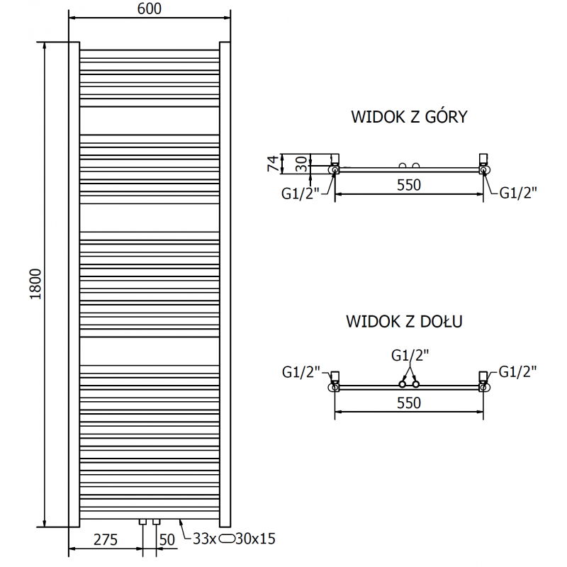 Mexen Hades calorifer baie 1800 x 600 mm, 790 W, auriu - W104-1800-600-00-50