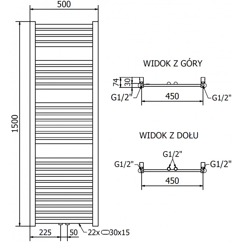 Mexen Hades radiator pentru baie 1500 x 500 mm, 555 W, auriu - W104-1500-500-00-50