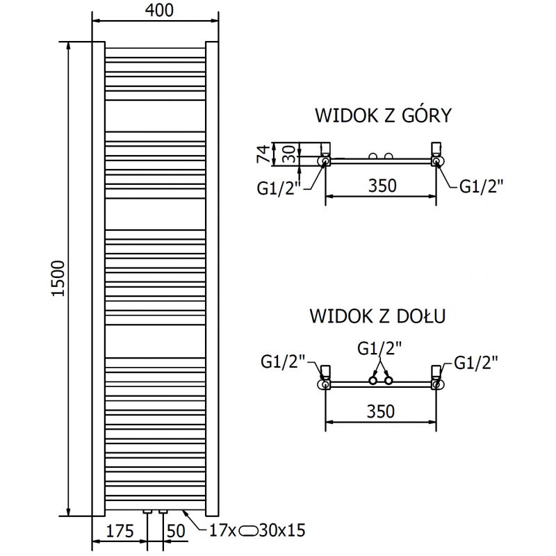 Mexen Hades fürdőszobai radiátor 1500 x 400 mm, 461 W, arany - W104-1500-400-00-50