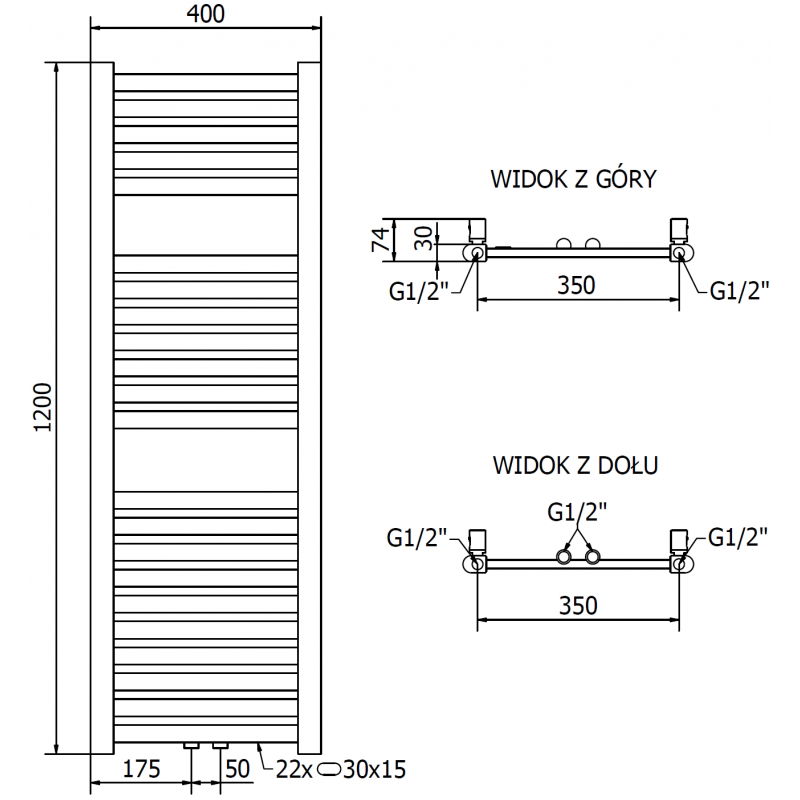 Mexen Hades calorifer baie 1200 x 400 mm, 373 W, auriu - W104-1200-400-00-50
