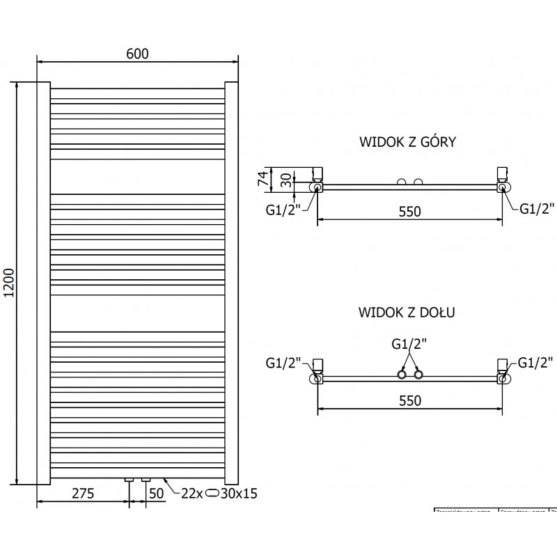 Mexen Hades radiator baie 1200 x 600 mm, 527 W, auriu - W104-1200-600-00-50