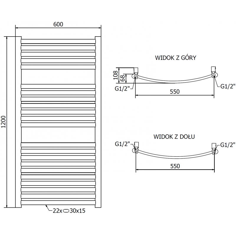 Mexen Helios radiator baie 1200 x 600 mm, 521 W, auriu - W103-1200-600-00-50