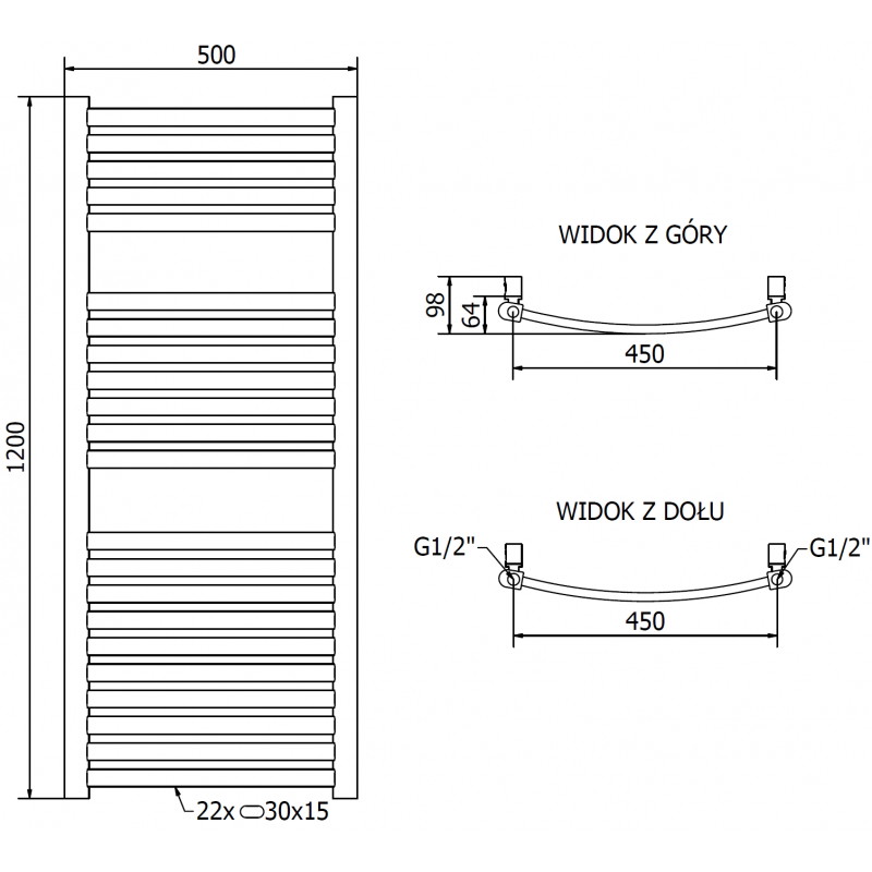 Mexen Helios radiator de baie 1200 x 500 mm, 448 W, auriu - W103-1200-500-00-50