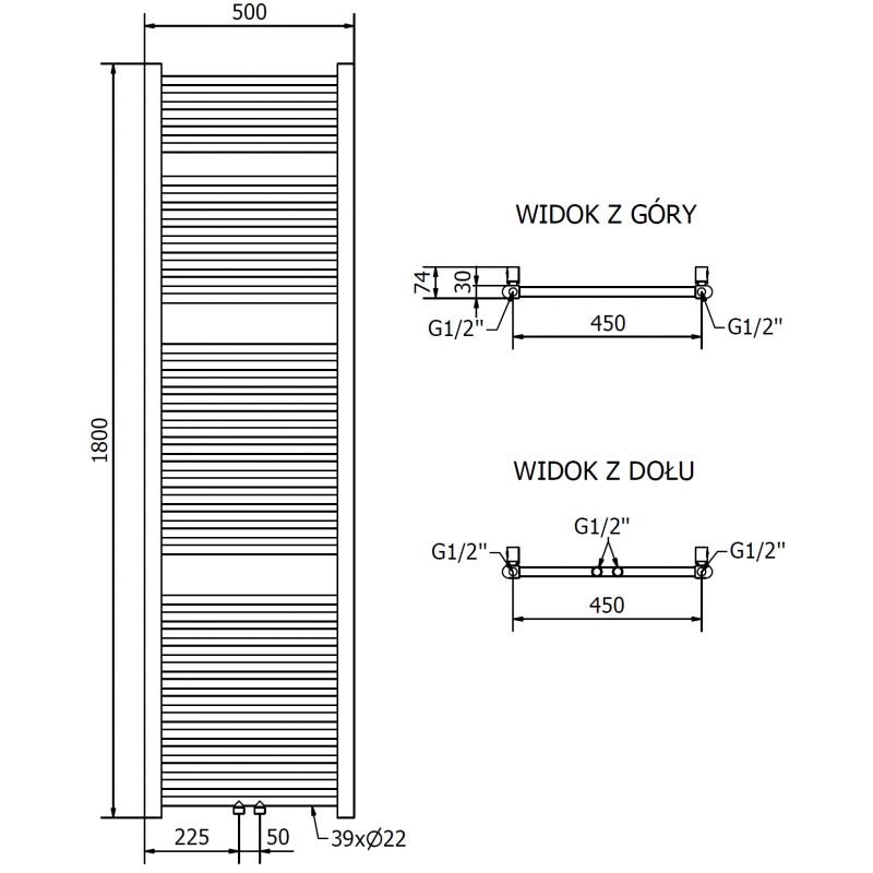 Mexen Mars elektromos radiátor 1800 x 500 mm, 600 W, arany - W110-1800-500-2600-50