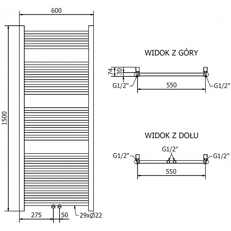 Mexen Mars radiator baie 1500 x 600 mm, 576 W, auriu - W110-1500-600-00-50