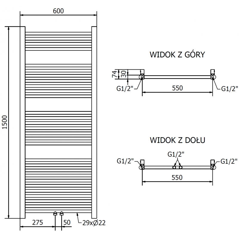 Mexen Mars radiator de baie 1500 x 600 mm, 576 W, auriu - W110-1500-600-00-50