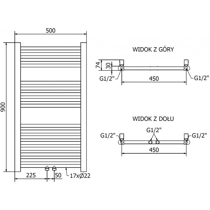 Mexen Mars radiator baie 900 x 500 mm, 292 W, auriu - W110-0900-500-00-50
