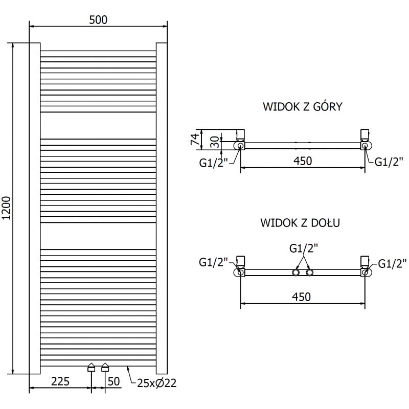 Mexen Mars calorifer baie 1200 x 500 mm, 417 W, auriu - W110-1200-500-00-50