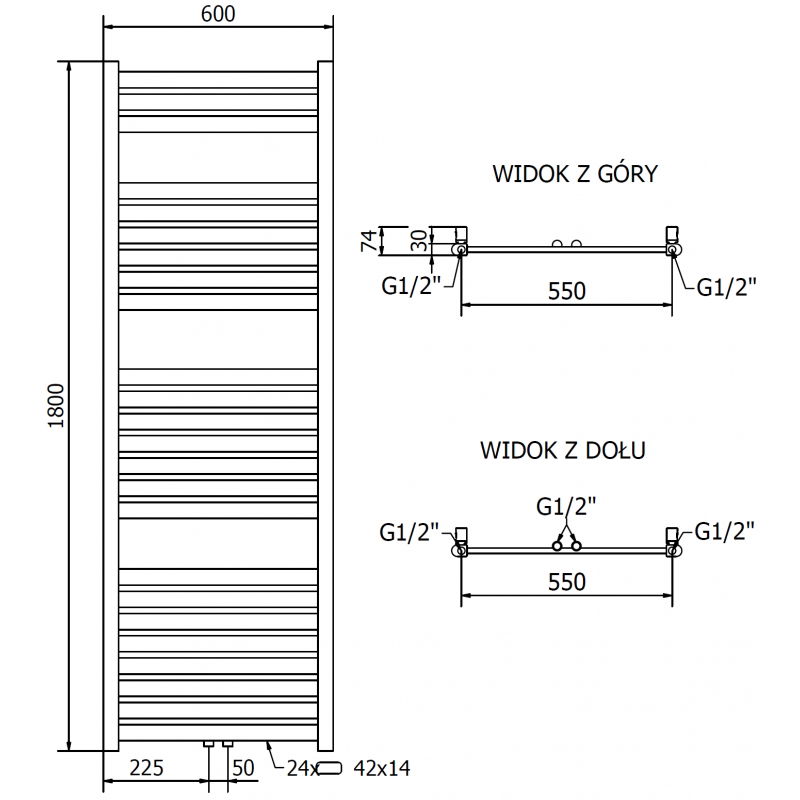 Mexen Uran radiator de baie 1800 x 600 mm, 738 W, auriu - W105-1800-600-00-50
