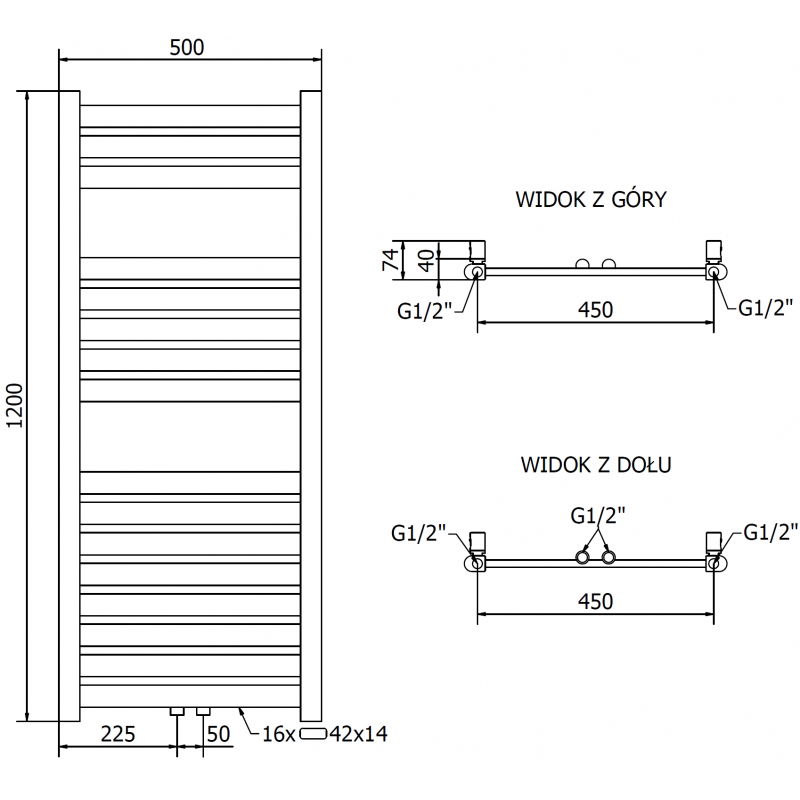 Mexen Uran radiator de baie 1200 x 500 mm, 422 W, auriu - W105-1200-500-00-50