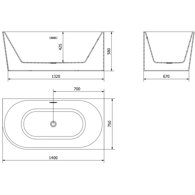 Mexen Mia cadă de sine stătătoare, colț dreapta 140 x 75 cm, albă, preaplin crom - 52691407500P-01